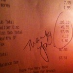 Photo of receipt with handwritten thank you note