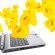 Photo of laptop with dollar signs coming out of the monitor